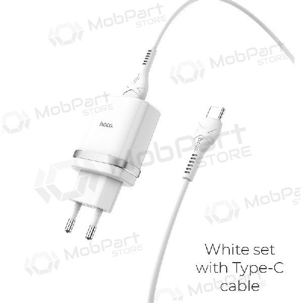 Laddare HOCO C12Q Smart USB + type-C kabel (QC3.0) (vit)