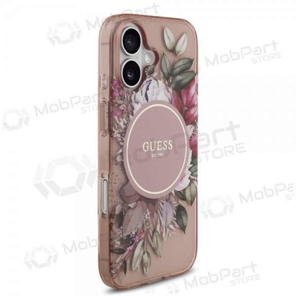 Apple iPhone 17 fodral - Guess IML Flowers Strap MagSafe (rosa)