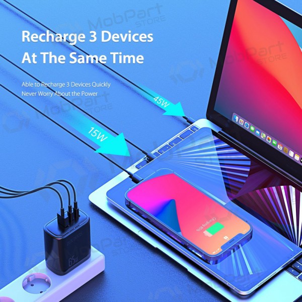 Laddare Dux Ducis C110 2xPD + Quick Charge 3.0 (svart)
