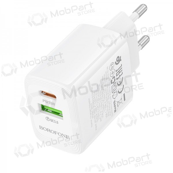 Laddare Borofone BN27 20W USB-C/USB-A vit