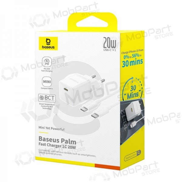 Laddare Baseus Palm 20W USB-C + USB-C to USB-C cable 1.0m vit P10111602213-01
