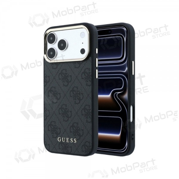 Apple iPhone 18 Pro Max fodral - Guess PU Leather 4G Gold Frame MagSafe (svart)