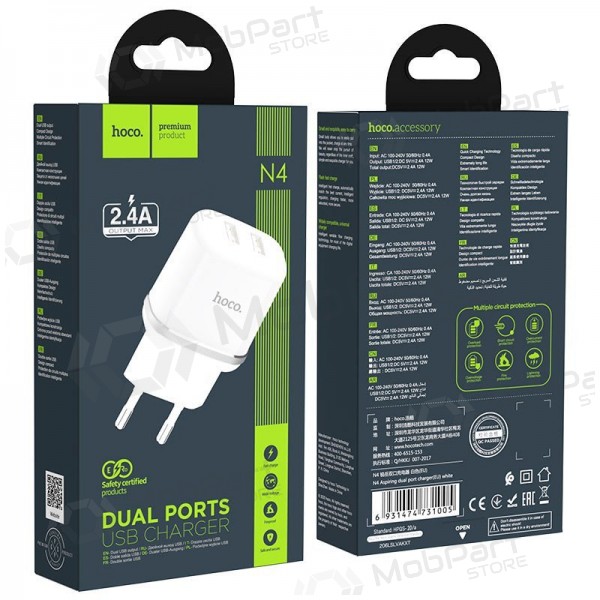 Laddare Hoco N4 med 2 USB-portar (2.4A) (vit)
