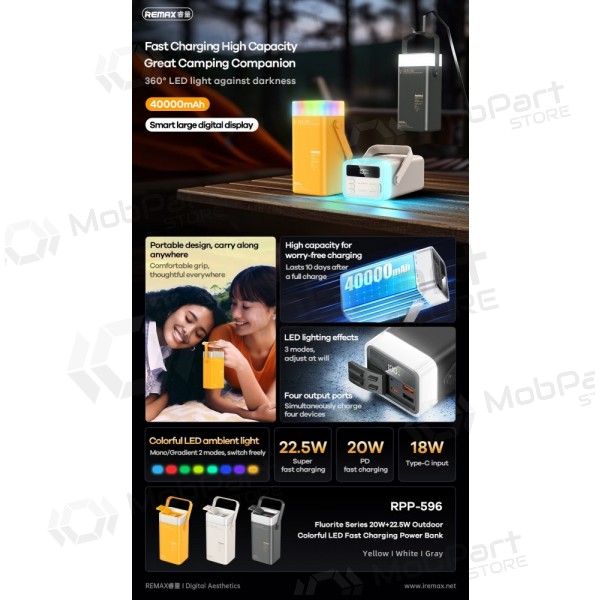 Powerbank Power Bank Remax RPP-596 22.5W 40000mAh grå