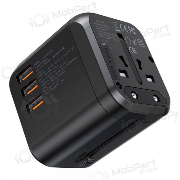 Universell kelioninis laddare Choetech PD5008 30W USB-C/3xUSB-A svart