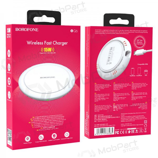 Laddare trådlös Borofone BQ6 QC3.0 (15W) (vit)