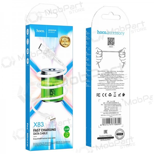 Micro USB-kabel Hoco X83 USB-A till Micro USB 1 m vit