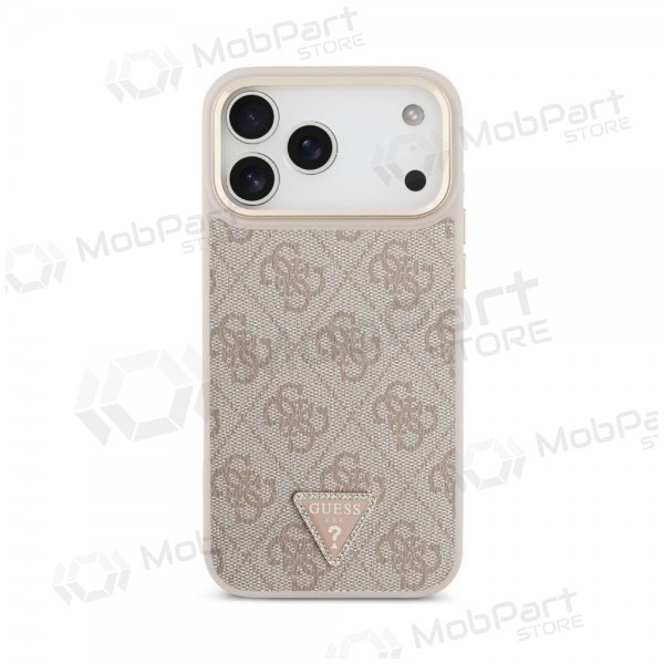 Apple iPhone 18 Pro fodral - Guess PU Leather 4G Strass Triangle Logo Gold Frame MagSafe (rosa)