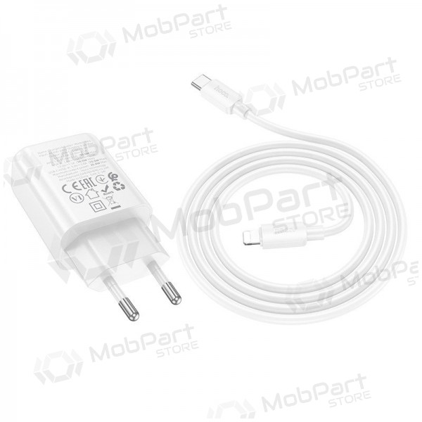 Telefonladdare Hoco N63 30 W GaN USB-C + USB-A med Lightning-kabel 1 m vit