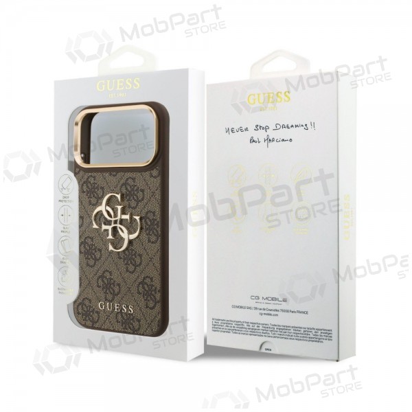 Apple iPhone 18 Pro Max fodral - Guess PU Leather 4G Metal Logo Gold Frame (brun)