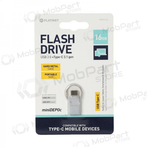 USB-minne Platinet 16GB Type-C + USB 2.0