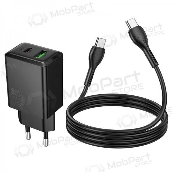Telefonladdare Hoco N71 30 W GaN USB-C + USB-A med USB-C-kabel 1 m svart