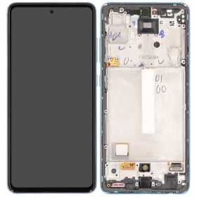Ekranas Samsung A525/A526 A52 4G/5G 2021 su lietimui jautriu stikliuku och rėmeliu Awesome Blue OLED (real size)