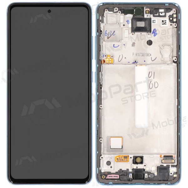 Ekranas Samsung A525/A526 A52 4G/5G 2021 su lietimui jautriu stikliuku och rėmeliu Awesome Blue OLED (real size)