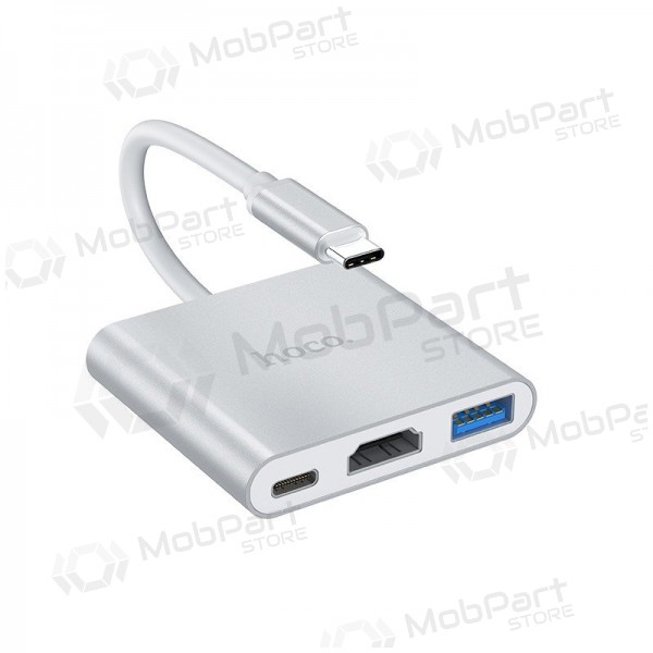 Adapter Hoco HB14 Type-C to USB-A+HDMI+Type-C silver
