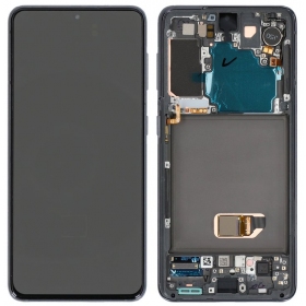 Ekranas Samsung G991 S21med lietimui jautriu stikliuku och rėmeliu Phantom Black OLED (real size)
