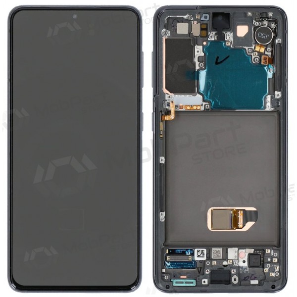 Ekranas Samsung G991 S21med lietimui jautriu stikliuku och rėmeliu Phantom Black OLED (real size)