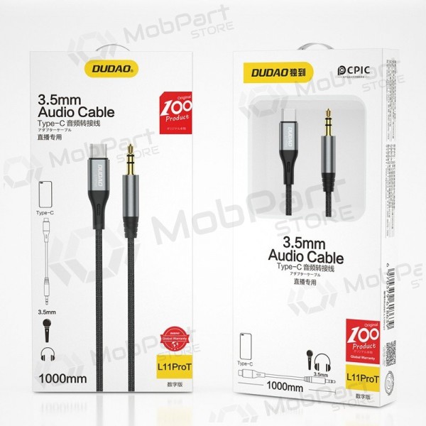 Ljudkabel Dudao L11ProT USB-C till 3.5 mm 1 m svart