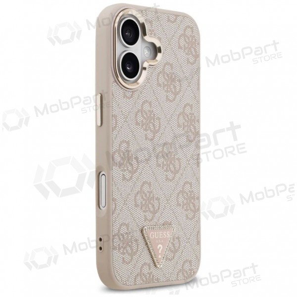 Apple iPhone 17 fodral - Guess PU Leather 4G Strass Triangle Logo Gold Frame MagSafe (rosa)