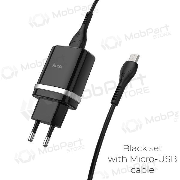 Laddare HOCO C12Q Smart USB + microUSB kabel (QC3.0) (svart)