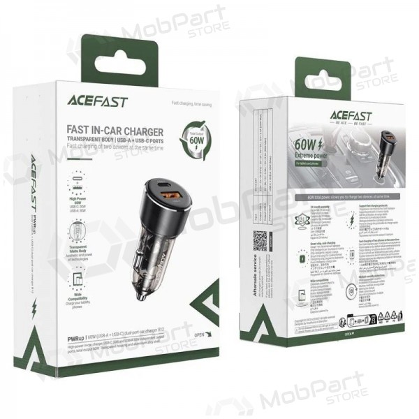 Billaddare Acefast B12 60W USB-C/USB-A svart