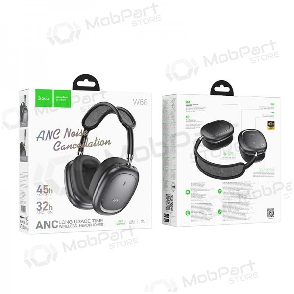 Trådlösa hörlurar med mikrofon Hoco W68 ANC Bluetooth svarta