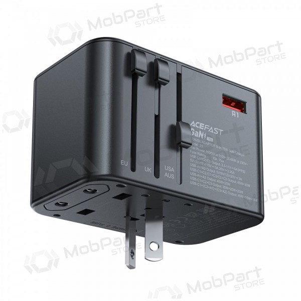 Universell kelioninis laddare Acefast Z1 75W GaN 2xUSB-A/3xUSB-C svart