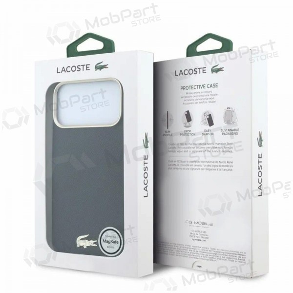 Apple iPhone 18 Pro fodral - Lacoste PU Leather Champs Elysees Gold Logo MagSafe (svart)