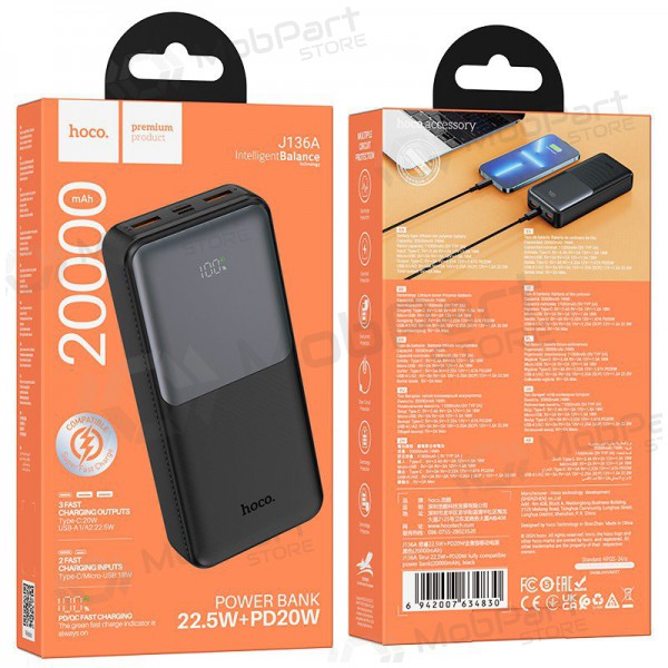 Powerbank Power Bank Hoco J136A 22.5W+PD20W 20000mAh svart