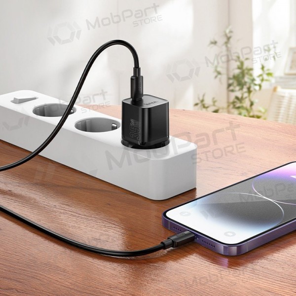 Telefonladdare Hoco N66 35 W GaN USB-C + USB-A med Lightning-kabel 1 m vit