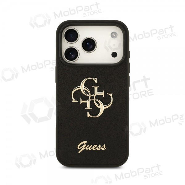 Apple iPhone 18 Pro fodral - Guess PU Fixed Glitter 4G Metal Logo (svart)
