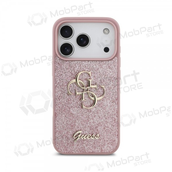 Apple iPhone 18 Pro fodral - Guess PU Fixed Glitter 4G Metal Logo (rosa)