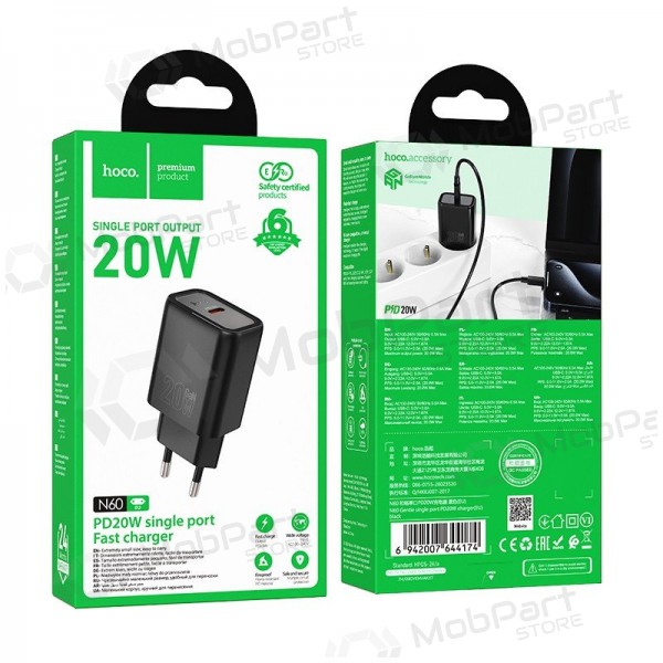Telefonladdare Hoco N60 20 W GaN USB-C svart