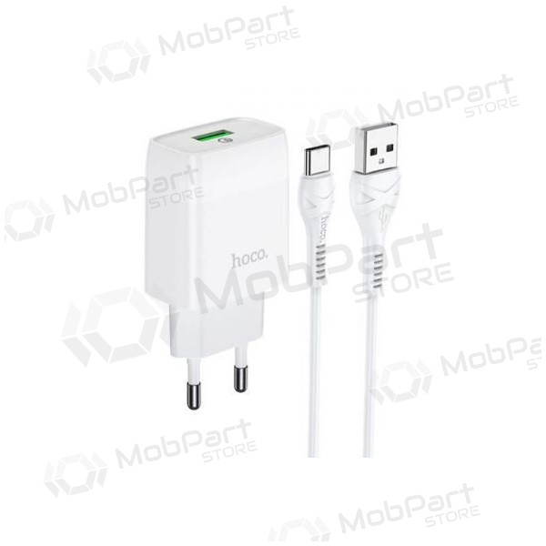 Laddare HOCO C72Q Glorious + type-C kabel (QC3.0) (vit)