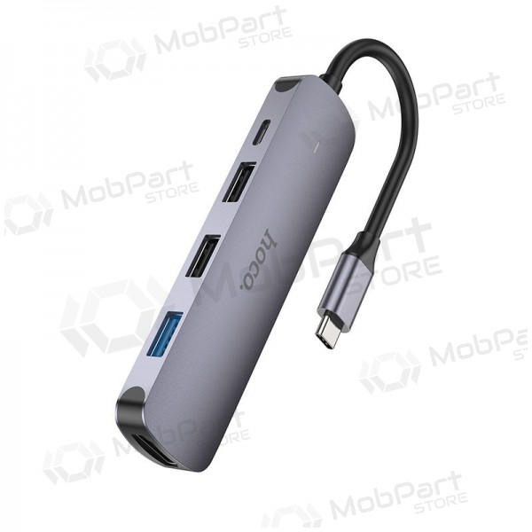 Adapter Hoco HB27 Type-C Multi-Function Converter HDMI+USB3.0+USB2.0*2+PD grå