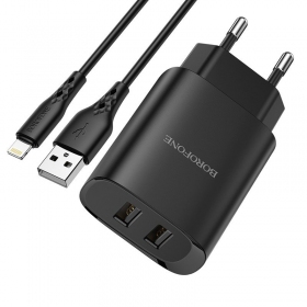 Laddare Borofone BN2 2xUSB 2.1A + Lightning (svart)
