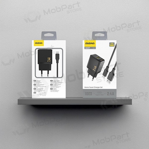 Telefonladdare Dudao A23T 12 W USB-A med USB-C-kabel 1 m svart