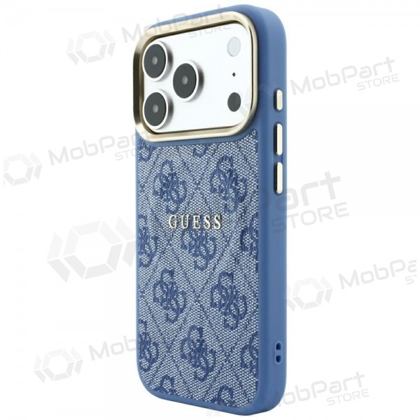 Apple iPhone 18 Pro Max fodral - Guess PU Leather 4G Gold Frame Embossed MagSafe (blå)