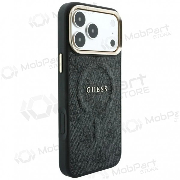 Apple iPhone 18 Pro fodral - Guess PU Leather 4G Gold Frame Embossed MagSafe (svart)