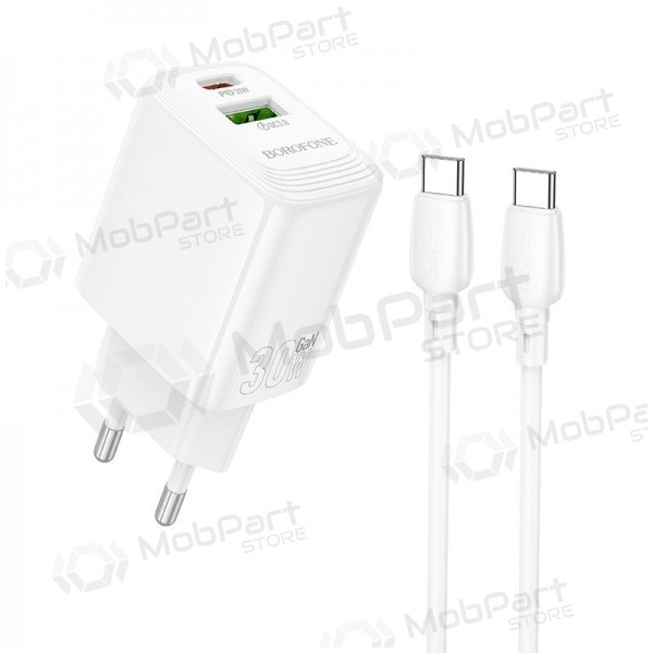 Telefonladdare Borofone BN29 30 W USB-C + USB-A med USB-C-kabel 1 m vit