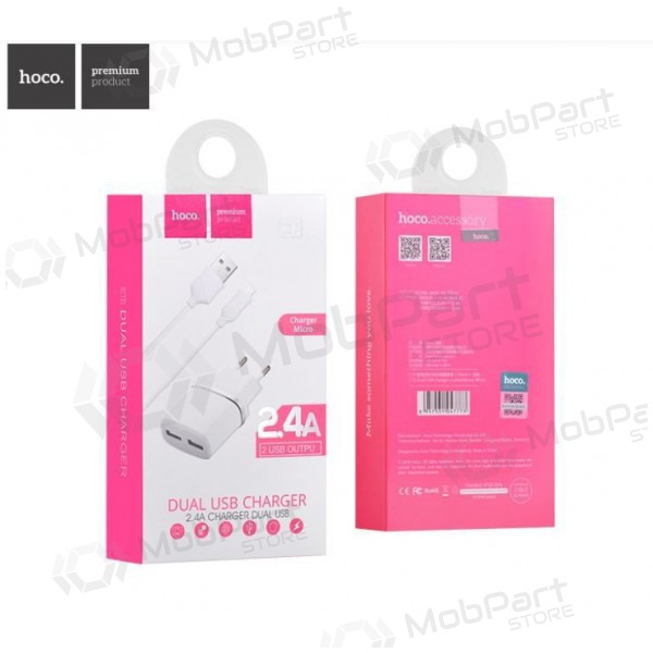 Laddare HOCO C12 Smart Dual USB + microUSB kabel (2.4A) (vit)