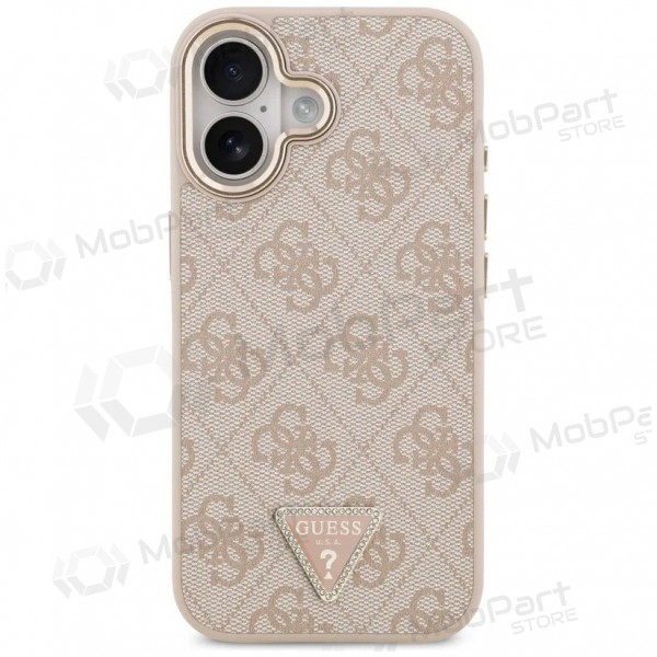 Apple iPhone 17 fodral - Guess PU Leather 4G Strass Triangle Logo Gold Frame MagSafe (rosa)