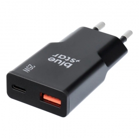 Telefonladdare Blue Star Slim 25 W GaN USB-C + USB-A svart