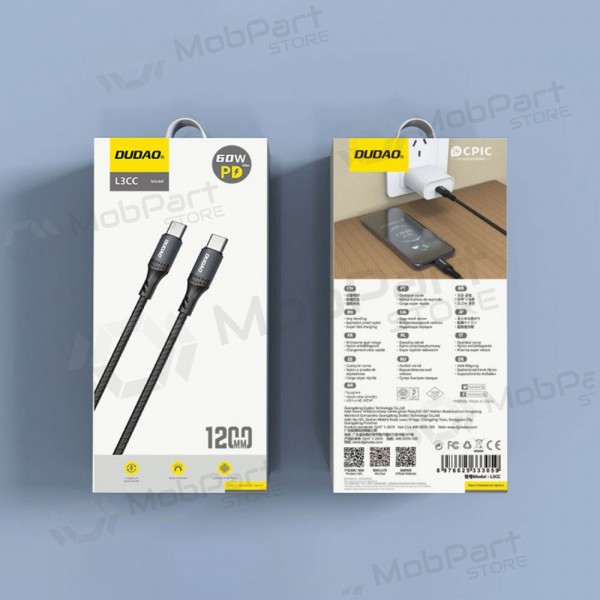 Lightning-kabel Dudao L3CL USB-C till Lightning 1.2 m 30 W svart