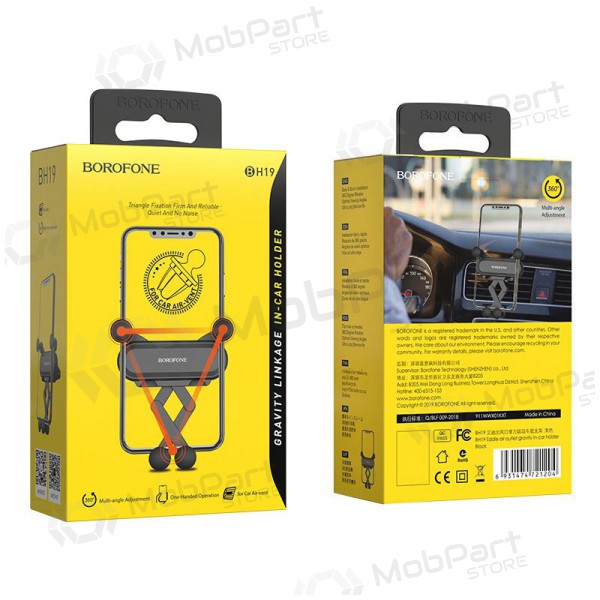 Automobilinis Universell telefono laikiklis Borofone BH19 tvirtinamas ant ventiliacijos grotelių, svart