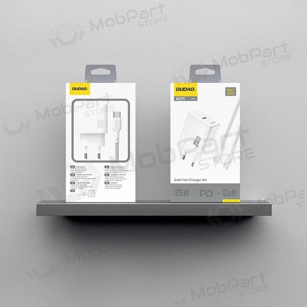 Laddare Dudao A27C GaN 25W USB-C + USB-C till USB-C kabel 1.0m vit