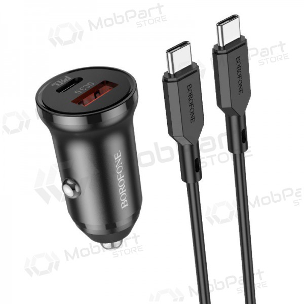 Laddare automobilinis Borofone BZ18A USB-A/Type-C PD20W+QC3.0 + Type-C (svart)