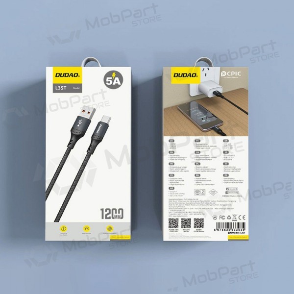 USB-C-kabel Dudao L3ST USB-A till USB-C 3 m 5A svart