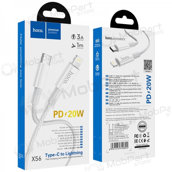 Lightning-kabel Hoco X56 USB-C till Lightning 1 m PD vit