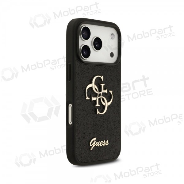 Apple iPhone 18 Pro fodral - Guess PU Fixed Glitter 4G Metal Logo (svart)